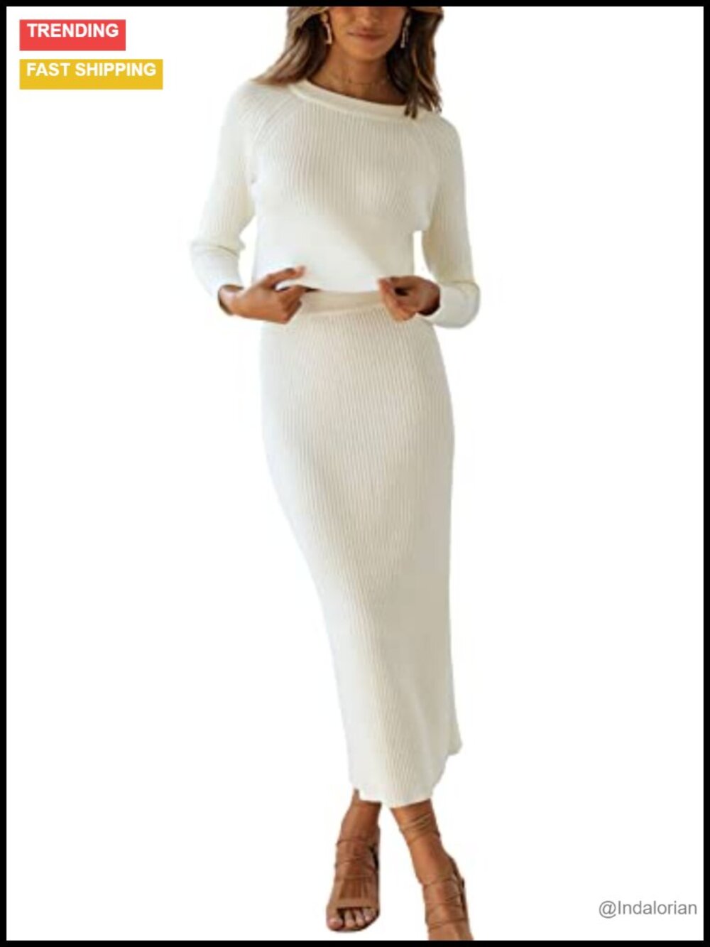 Ribbed Knit Sweater Set Crop Top Maxi Pencil Skirt 2 Piece Outfit